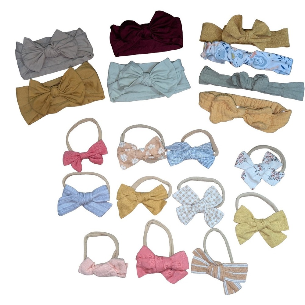 Baby Bow Headband Bundle Nylon Lot Neutral Boho Girl Accessories Soft Stretch - Picture 2 of 5